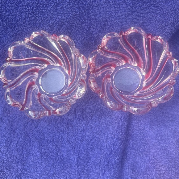 Mikasa Crystal Candle Holders Pair Holiday Classics Red Swirl Tealight - Picture 2 of 5